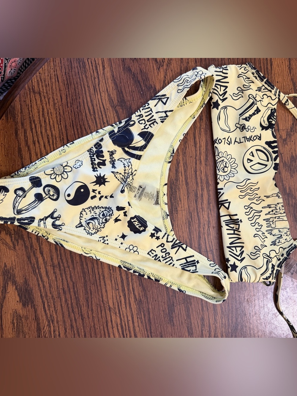 Yellow Graphic Bikini Set - Black Print